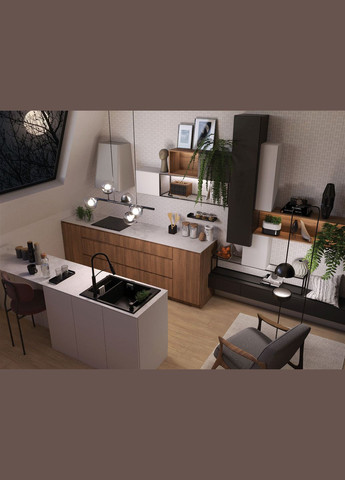 Мийка кухонна Magnetic, граніт, прямокут., з крилом, 690х500х219мм, чаша 1.5, врізна, антрацит Deante (315602411)