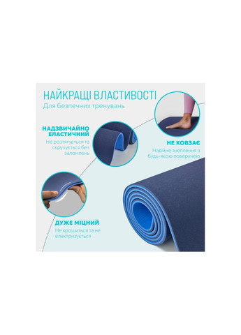 Килимок для йоги та фітнеса TPE+TC 6мм двошаровий + Чохол синій з блакитним EasyFit (345714710)