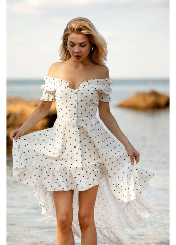 Белое хлопковое платье miranda с открытыми плечами цвет сердца черный на белом milirud