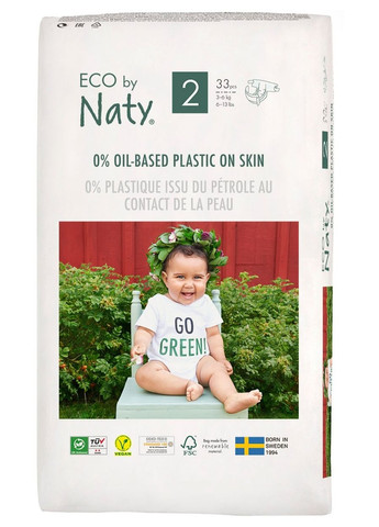 Органические подгузники на липучках 2 (3-6 кг), 33 шт. Naty 178365 (347729652)