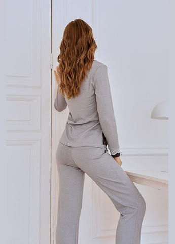 Сіра всесезон бавовняна піжама зі штанами кофта + брюки Your Touch GR-7070 Gergia light grey