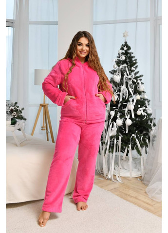 Розовая всесезон женская теплая пижама из махра — замеры в описании кофта + брюки DK/DL Мода без кордонів