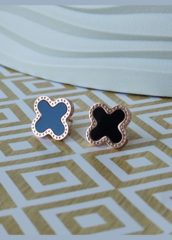 Трендові сережки Конюшина клевер чорна емаль під золото медсталь цвяшки кульчики Stainless Steel (336517411)