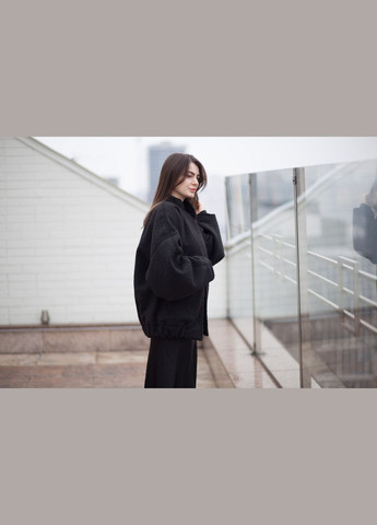 Бомбер жіночий з натуральної вовни теплий Oversize Блакитний S/M JUGO бейсбольний на кнопках (316629027)