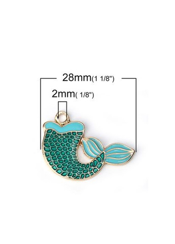 Підвіска Кулон хвіст русалки Золото зелена і блакитна емаль 28 мм x 18 мм Finding (328943050)