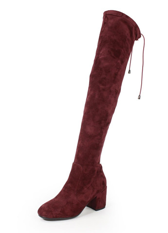 Бордовые осенние верюровые ботфорты-чулки It-Girl