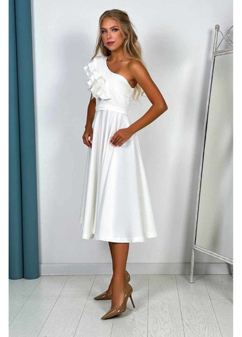 Молочна коктейльна сукня волан перо 24054 молочна Tanita-Romario