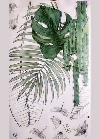 Вінілові наклейки на стіну Зелене листя папороть кактус (лист 60 х 90 см) Б838 No Brand (302243131)