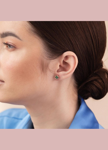 Cерьги - пусеты Клевер с малахитом mini (красное золото) с08404 Oniks (264295604)