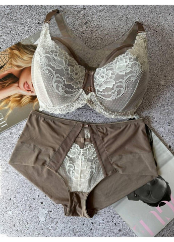 Коричневый кружевной комплект нижнего белья мокко Lanny Mode