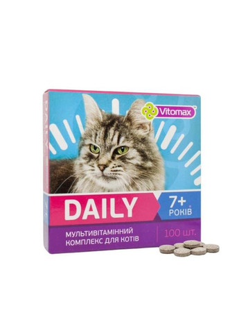 Daily Мультивітамінний комплекс для котів 7+ років, вітаміни 100 таблеток, 50 гр, 201654 Vitomax (293242282)