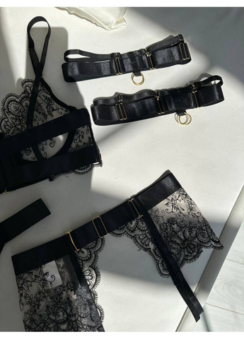 Чорний балконет комплект жіночої білизни | вишукана спокуса, чорний мереживний Vital-Textile з кісточками поліестер