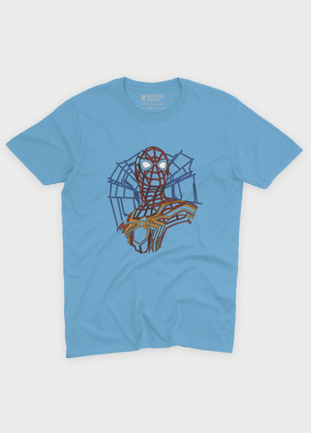 Блакитна демісезонна футболка для хлопчика з принтом супергероя - людина-павук (ts001-1-lbl-006-014-007-b) Modno
