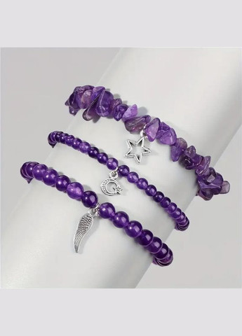 Шикарный набор браслетов с подвесками звезда, луна и крыло, натуральный камень аметист стильный аксессуар Fashion Jewelry (357492661)