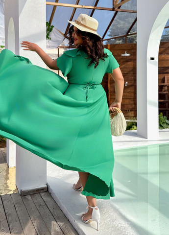 Зелена повсякденний, кежуал сукня літня максі з софту з рюшами на запах No Brand однотонна