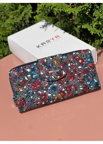 Женский кошелек Турция натуральная кожа три отделения для купюр на молнии картхолдер на магните цветной черный Karya (354338041)