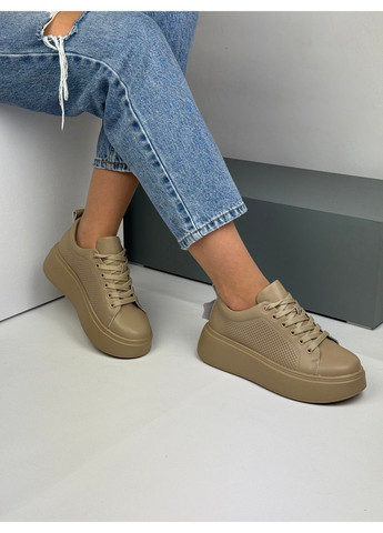 340 Кросівки Шкіряні Бежеві з перфорацією Hengji бежеві літо (335009322)