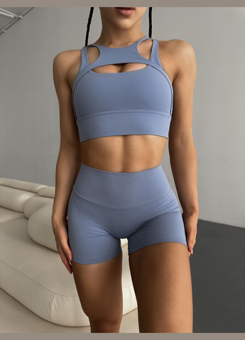 Спортивные женские шорты с карманами PUSH UP для фитнеса и pole dance Голубые Pocket Короткі шорти з кишенями та пуш-ап ефектом (317046267)