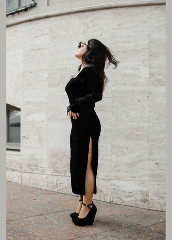 Чорна повсякденний, святковий, вечірня masoli велюрова сукня міді футляр No Brand однотонна