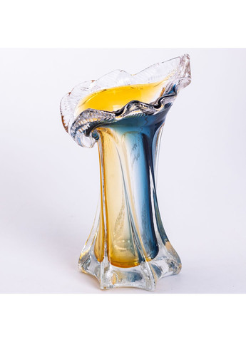 Ваза ручной работы Yiwu Crystal Coast стеклянная 22 см желто-синяя HP-9-6 No Brand (358885704)