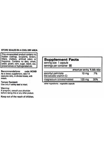 Magnesium (citrate/malate) 120 mg 90 Caps Pure Encapsulations (294444809)