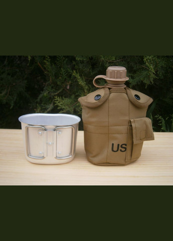 Фляга з кружкою US Вottle 1 л пластикова в чохлі Койот No Brand (302391829)