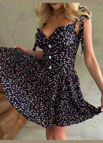 Темно-синя повсякденний, святковий жіноча сукня міні Avanti з квітковим принтом