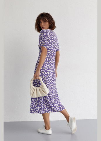 Фіолетова повсякденний літнє плаття з квітковим принтом 4131 Lurex з квітковим принтом