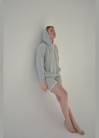 Сіра всесезон жіноча піжама, стильний костюм для дому (шорти) сіра (капюшон) світшот + шорти Sexen