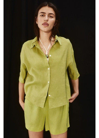 Женские льняные шорты Н&М (56975) XS Зеленые H&M (291903276)