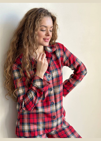 Красная всесезон пижама женская рубашка + брюки No Brand