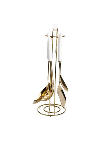 Набір кухонного приладдя 7 предметів на підставці столові прилади з нержавіючої сталі Золото з білим HP-20-7 Yiwu (353504972)