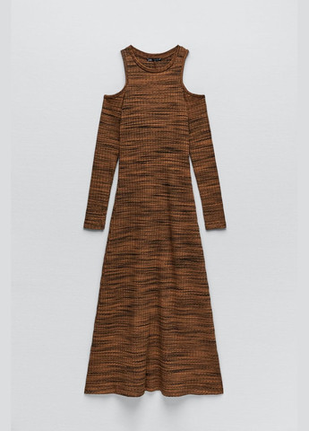 Коричневое повседневный, кэжуал платье миди карамельное открытые плечи Zara