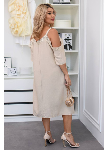 Бежевое праздничный, вечернее, кэжуал женское платье лён бохо силуэтная Style Point однотонное