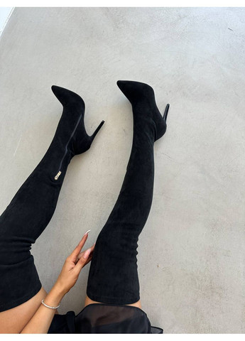 Жіночі стильні трендові ботфорти на шпильці чорний замш No Brand (349812663)