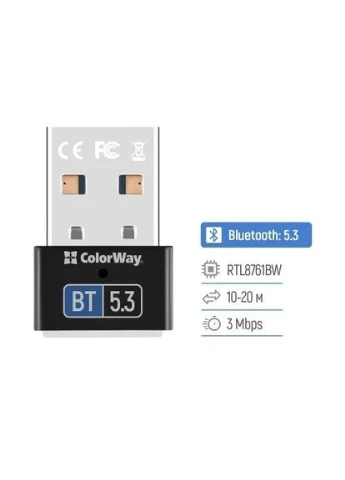 Адаптер USB Bluetooth,, v5.3, Black, Slim (CW-AD-BT53) CW-AD-BT53 Colorway (395352705)