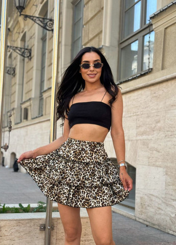 Бежевая повседневная леопардовая стильная коротенькая юбка леопард Україна