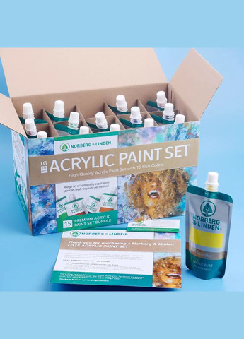 Набор художественных акриловых красок 15 цветов по 120 ml. (Дой-пак) Norberg & Linden (322772793)