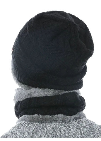 Зимний мужской комплект Шапка и снуд (бафф-хомут) вязаный с меховой подкладкой утепленный One Size, шапка на зиму черная No Brand (368707080)
