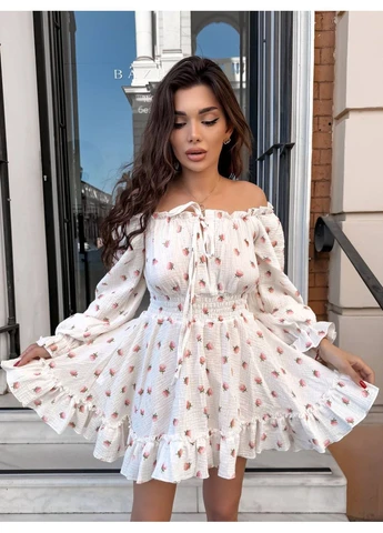 Молочна сукня міні з мусліну в квітку Fashion