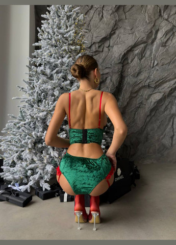 Темно-зеленый зимний новогодний комплект для обладательниц рыхлого бюста Vakko