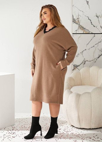 Коричневое повседневный платье меди свободного кроя Tik-Tak однотонное