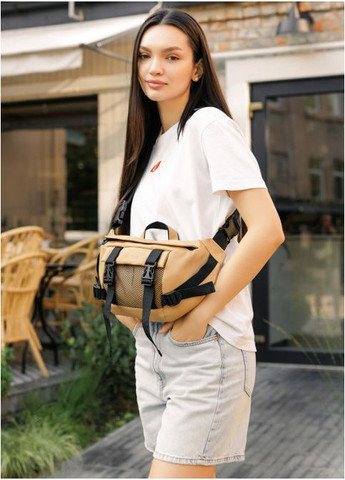 Большая женская поясная сумка бананка из экокожи Бежевая (869038721) Sambag (361244970)