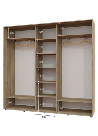 Шкаф-купе трехдверный 250*45*230 Дуб крафт серый 2 ДСП/Зеркало с пескоструйным рисунком ШК-04 Алекса (360479381)