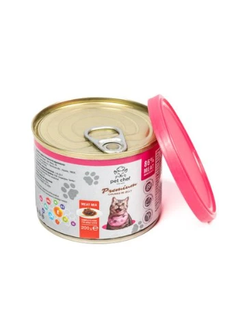 Корм влажный для взрослых кошек, кусочки в желе Мясной микс 200 г Pet Chef (355253265)
