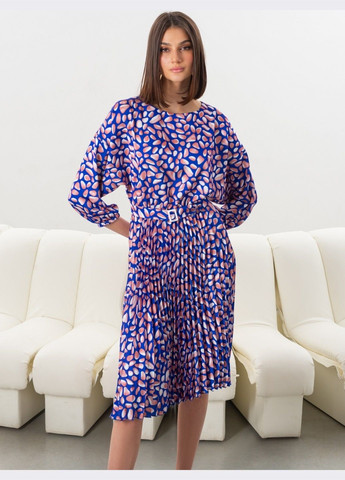 Синее кэжуал принотованое платье синего цвета с юбкой плисе Dressa с геометрическим узором