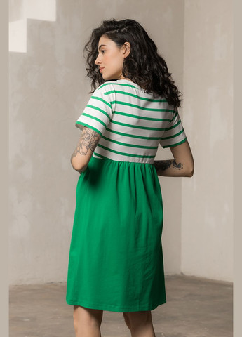 Зеленое трикотажное платье для беременных и кормящих с секретом кормления зеленое Юла мама