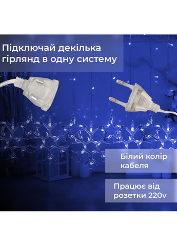 Гирлянда штора 3х0,9 м снежинка звезда на 145 LED лампочек светодиодная 10 шт Синий Jooki (362672758)