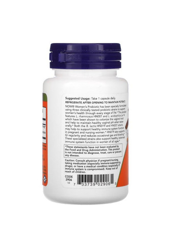 Пробіотики та пребіотики Women's Probiotic 20 Billion, 50 вегакапсул Now (294929586)