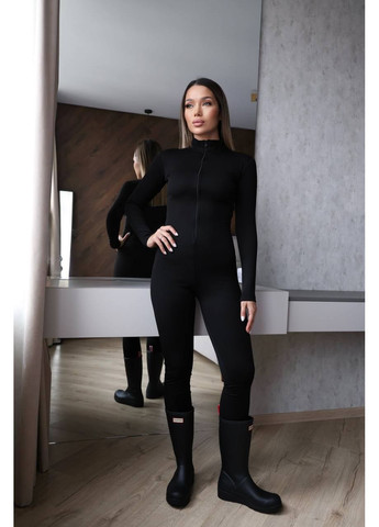 Жіночий теплий комбінезон з блискавкою MonCher комбінезон-брюки чорний повсякденний
